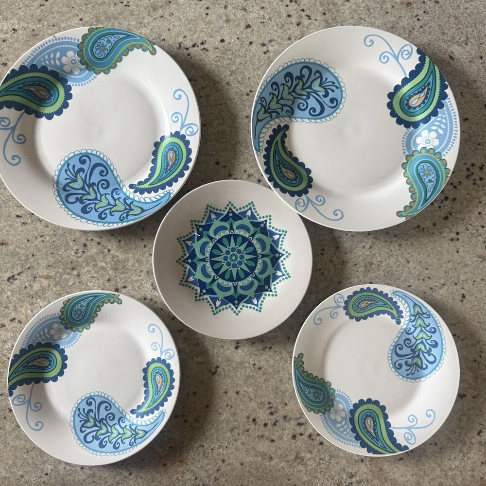 Royal Norfolk Paisley Dinner Salad Plates Set 5 Blue Green Replacement Ceramic
